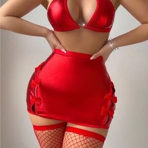 Red Satin Two-Piece Set